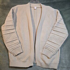 Romwe Cable Knit Open Front Cardigan Sweater Beige Soft Oversized Women's Large